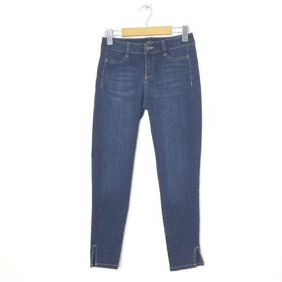 Celebrity Pink Dark Denim Blue Jean Cotton Blend Slit Hem Whiskered Stretch 3/26 - Picture 1 of 10